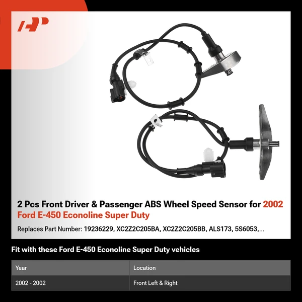 2 Pcs Front Driver & Passenger ABS Wheel Speed Sensor for 2002 Ford E-450 Econoline Super Duty