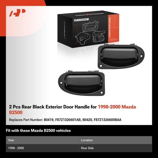 2 Pcs Rear Black Exterior Door Handle for 1998-2000 Mazda B2500