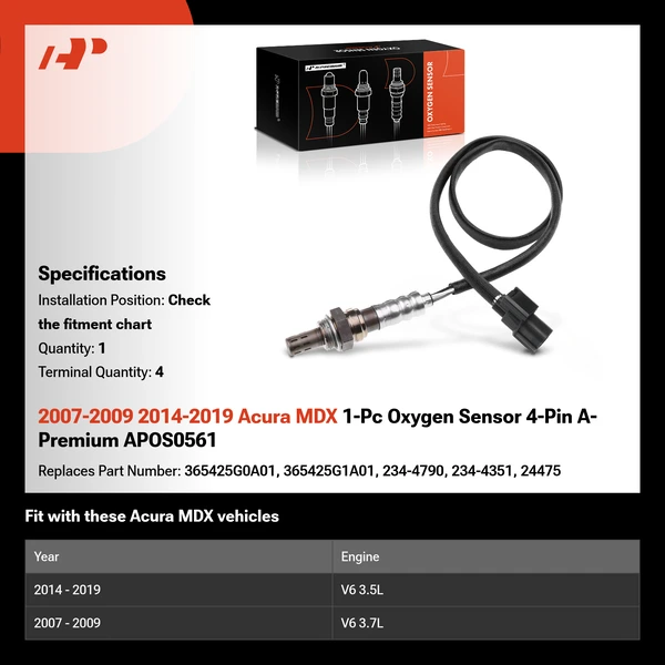2007-2009 2014-2019 Acura MDX 1-Pc Oxygen Sensor 4-Pin A-Premium APOS0561