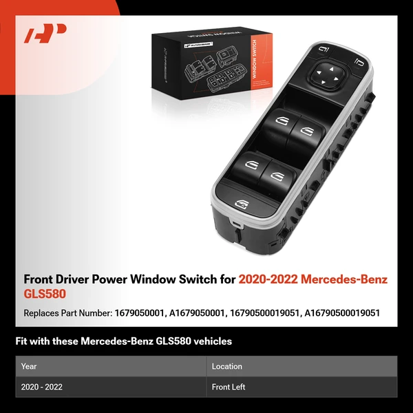 Front Driver Power Window Switch for 2020-2022 Mercedes-Benz GLS580