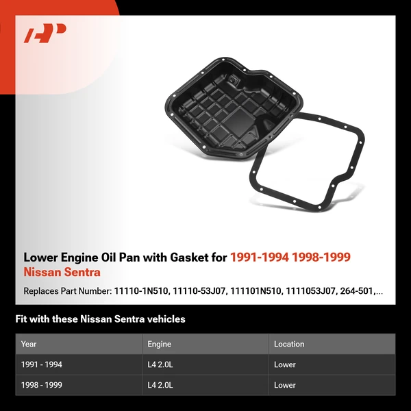 Lower Engine Oil Pan with Gasket for 1991-1994 1998-1999 Nissan Sentra