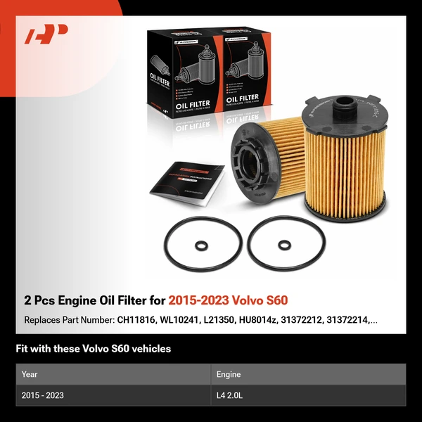 2 Pcs Engine Oil Filter for 2015-2023 Volvo S60