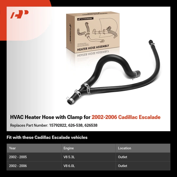 HVAC Heater Hose with Clamp for 2002-2006 Cadillac Escalade