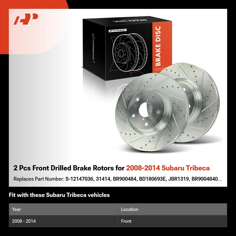 2 Pcs Front Drilled Brake Rotors for 2008-2014 Subaru Tribeca