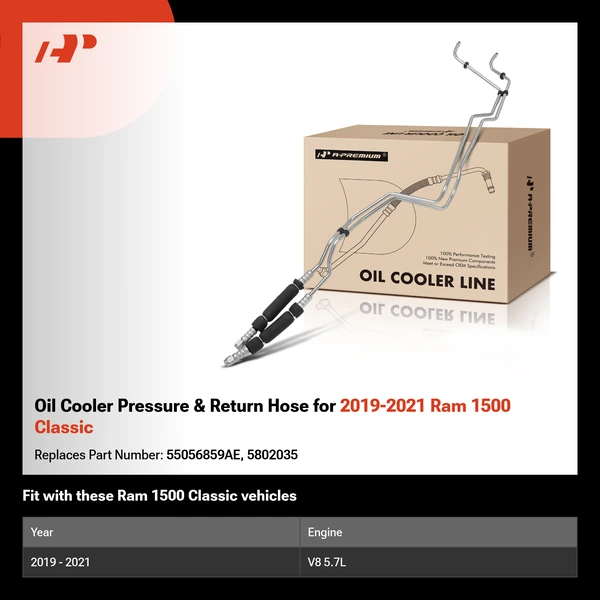 Oil Cooler Pressure & Return Hose for 2019-2021 Ram 1500 Classic