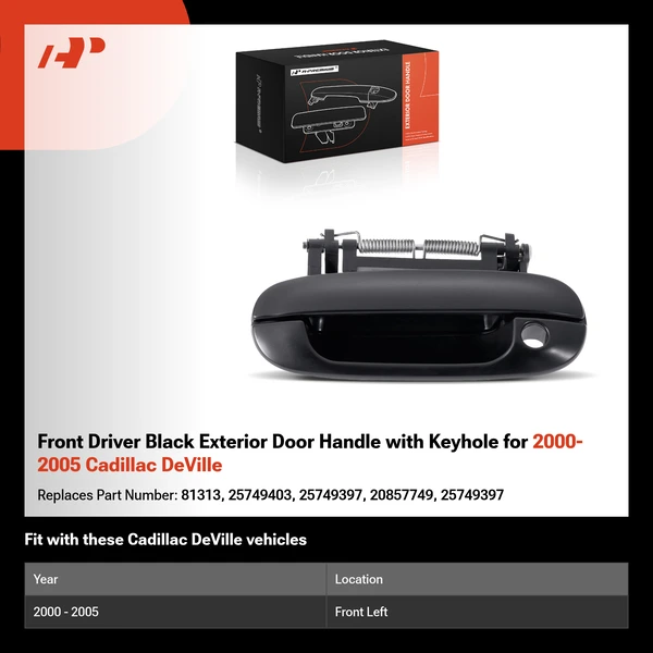 Front Driver Black Exterior Door Handle with Keyhole for 2000-2005 Cadillac DeVille