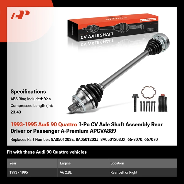 1993-1995 Audi 90 Quattro 1-Pc CV Axle Shaft Assembly Rear Driver or Passenger A-Premium APCVA889