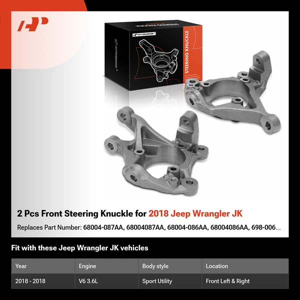 2 Pcs Front Steering Knuckle for 2018 Jeep Wrangler JK
