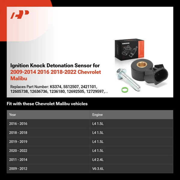 Ignition Knock Detonation Sensor for 2009-2014 2016 2018-2022 Chevrolet Malibu