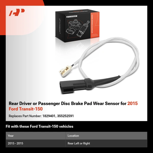 Rear Driver or Passenger Disc Brake Pad Wear Sensor for 2015 Ford Transit-150