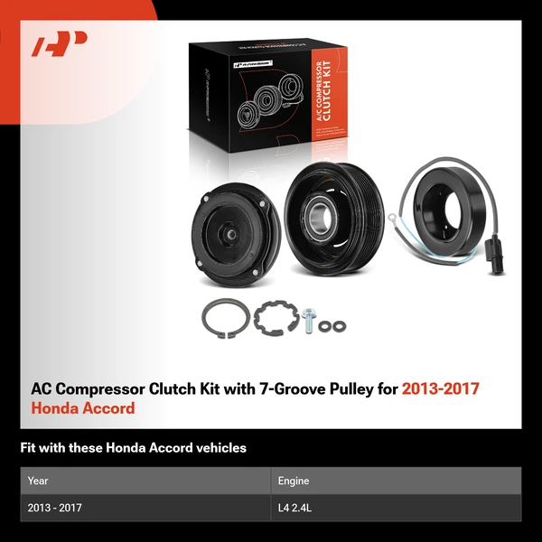 AC Compressor Clutch Kit with 7-Groove Pulley for 2013-2017 Honda Accord