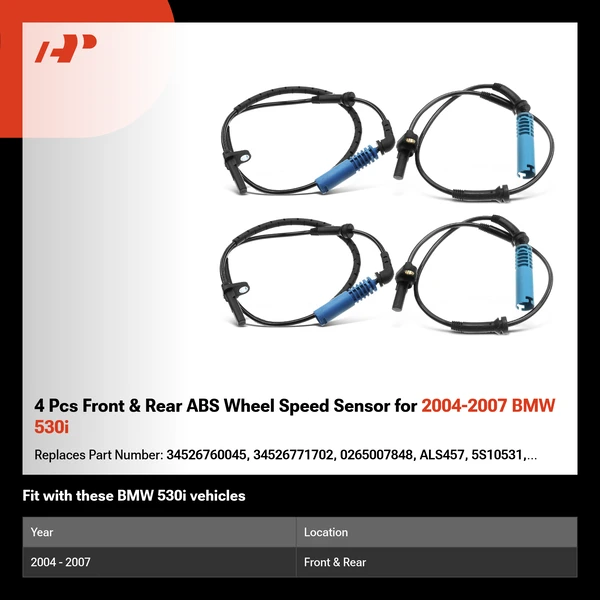 4 Pcs Front & Rear ABS Wheel Speed Sensor for 2004-2007 BMW 530i