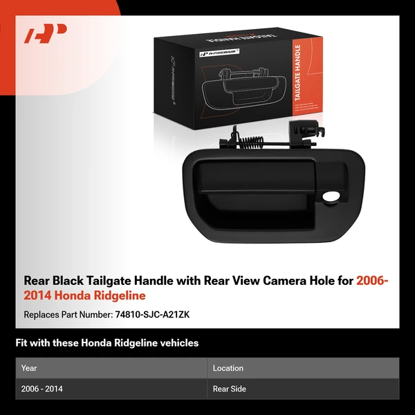 Rear Black Tailgate Handle with Rear View Camera Hole for 2006-2014 Honda Ridgeline