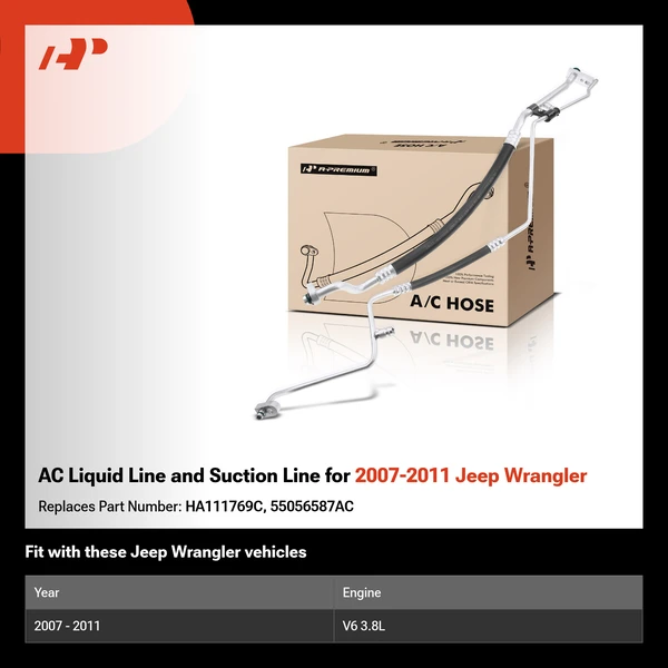 AC Liquid Line and Suction Line for 2007-2011 Jeep Wrangler