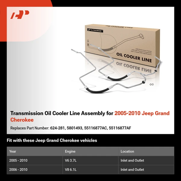 Transmission Oil Cooler Line Assembly for 2005-2010 Jeep Grand Cherokee