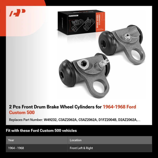 2 Pcs Front Drum Brake Wheel Cylinders for 1964-1968 Ford Custom 500