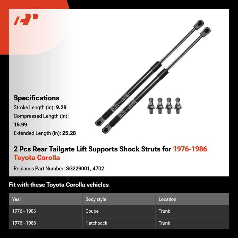 2 Pcs Rear Tailgate Lift Supports Shock Struts for 1976-1986 Toyota Corolla