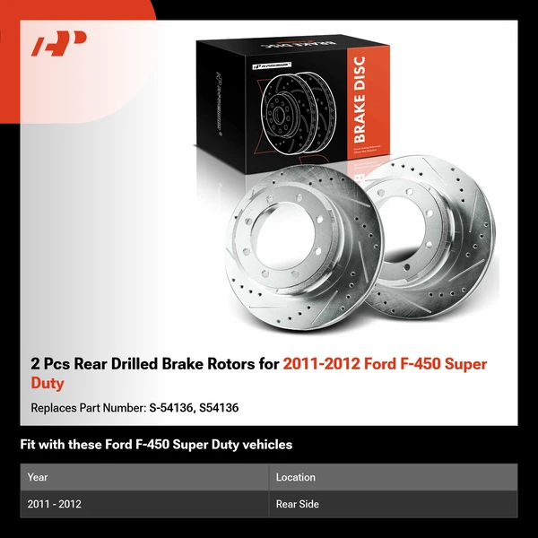 2 Pcs Rear Drilled Brake Rotors for 2011-2012 Ford F-450 Super Duty