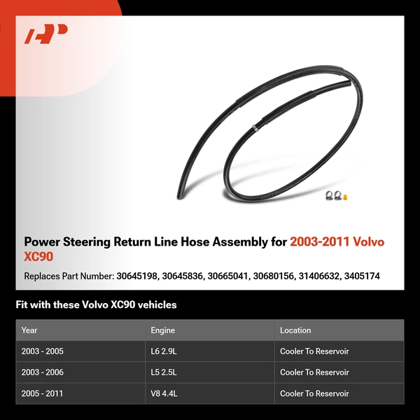 Power Steering Return Line Hose Assembly for 2003-2011 Volvo XC90