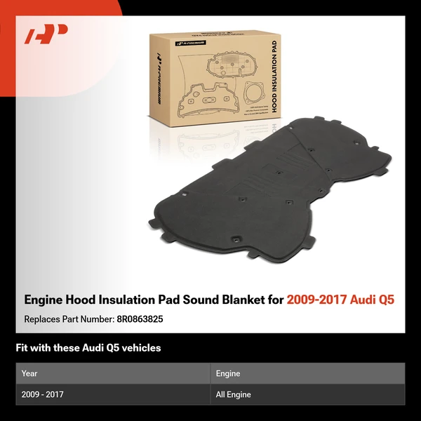 Engine Hood Insulation Pad Sound Blanket for 2009-2017 Audi Q5