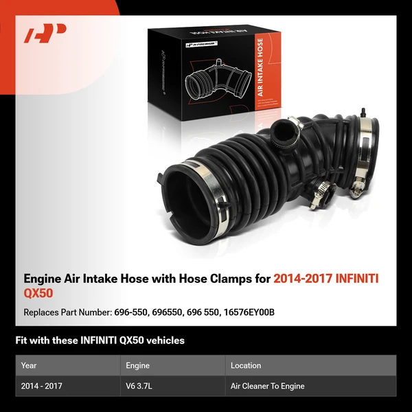 Engine Air Intake Hose with Hose Clamps for 2014-2017 INFINITI QX50
