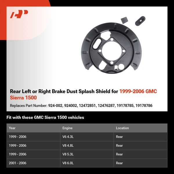 Rear Left or Right Brake Dust Splash Shield for 1999-2006 GMC Sierra 1500