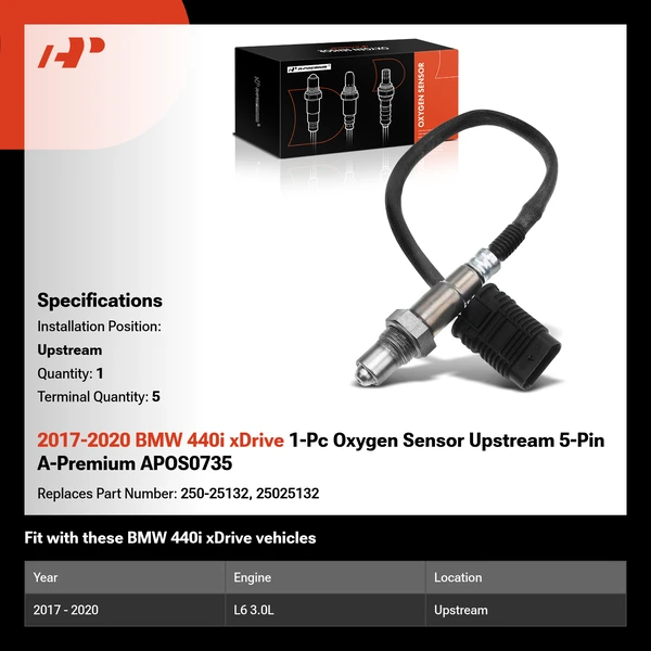 2017-2020 BMW 440i xDrive 1-Pc Oxygen Sensor Upstream 5-Pin A-Premium APOS0735