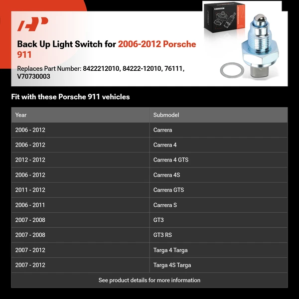 Back Up Light Switch for 2006-2012 Porsche 911