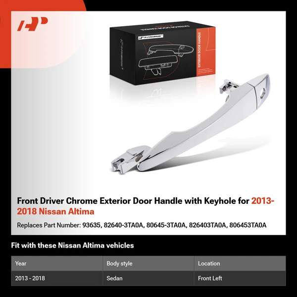 Front Driver Chrome Exterior Door Handle with Keyhole for 2013-2018 Nissan Altima