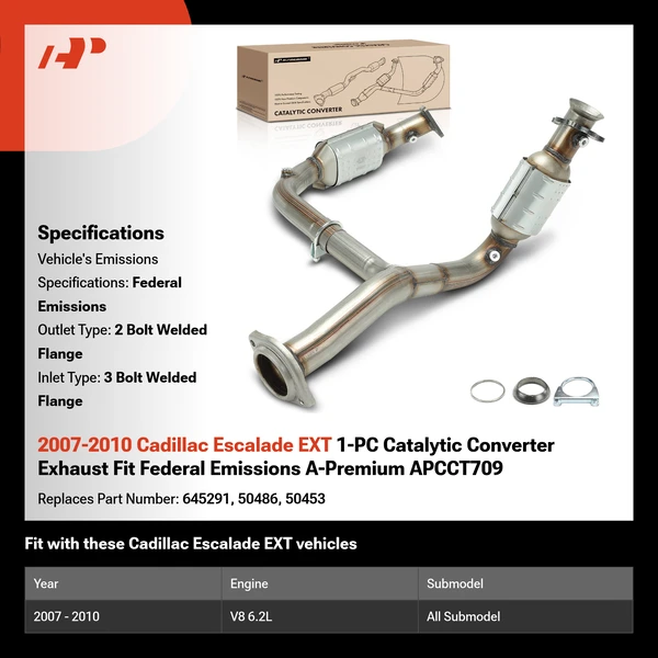 2007-2010 Cadillac Escalade EXT 1-PC Catalytic Converter Exhaust Fit Federal Emissions A-Premium APCCT709