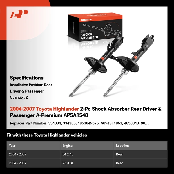 2004-2007 Toyota Highlander 2-Pc Shock Absorber Rear Driver & Passenger A-Premium APSA1548