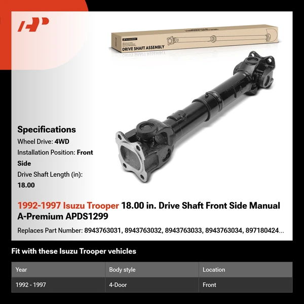 1992-1997 Isuzu Trooper 18.00 in. Drive Shaft Front Side Manual A-Premium APDS1299