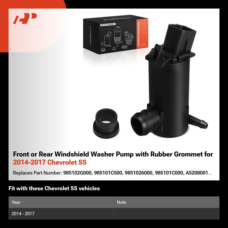Front or Rear Windshield Washer Pump with Rubber Grommet for 2014-2017 Chevrolet SS