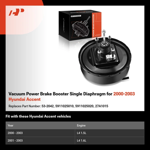 Vacuum Power Brake Booster Single Diaphragm for 2000-2003 Hyundai Accent