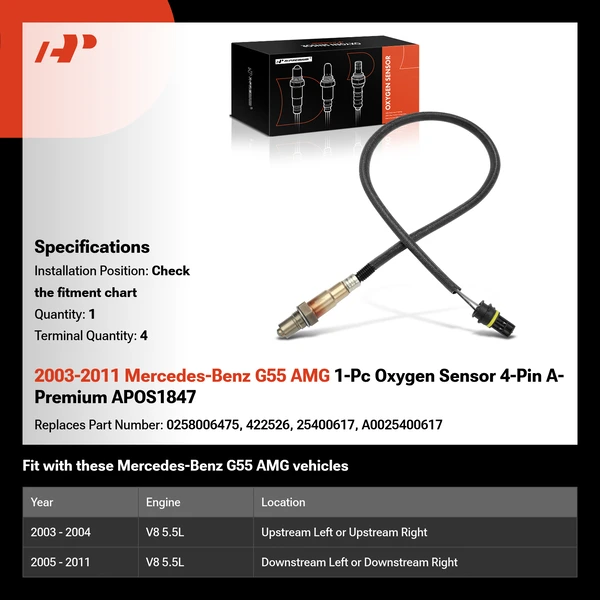 2003-2011 Mercedes-Benz G55 AMG 1-Pc Oxygen Sensor 4-Pin A-Premium APOS1847