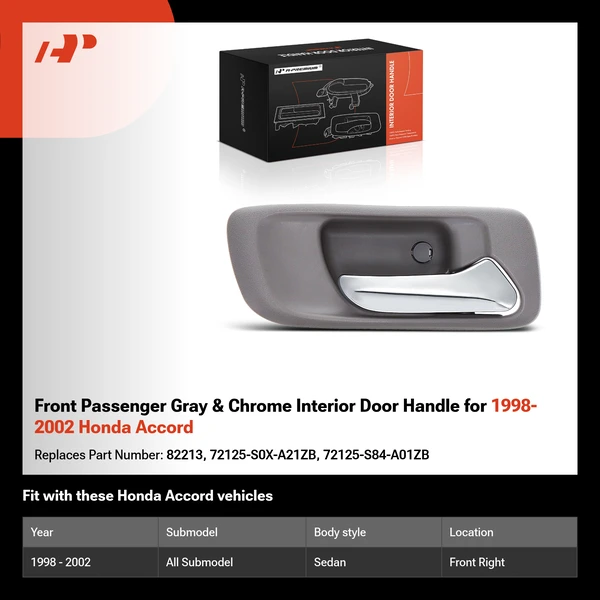 Front Passenger Gray & Chrome Interior Door Handle for 1998-2002 Honda Accord