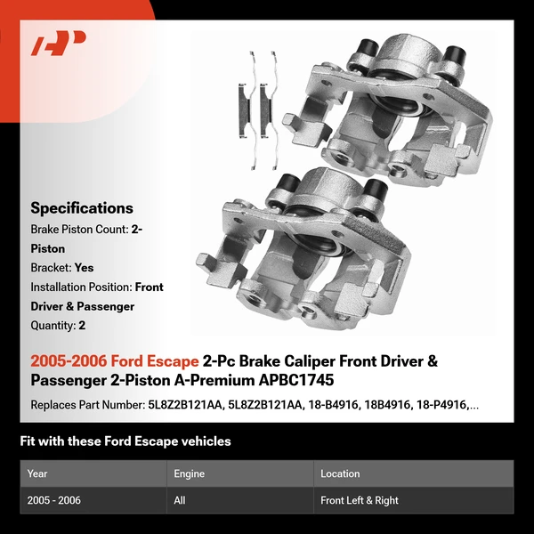 2005-2006 Ford Escape 2-Pc Brake Caliper Front Driver & Passenger 2-Piston A-Premium APBC1745