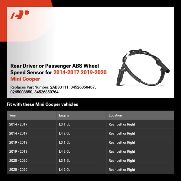 Rear Driver or Passenger ABS Wheel Speed Sensor for 2014-2017 2019-2020 Mini Cooper