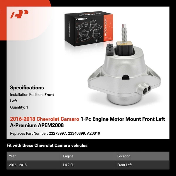 2016-2018 Chevrolet Camaro 1-Pc Engine Motor Mount Front Left A-Premium APEM2008