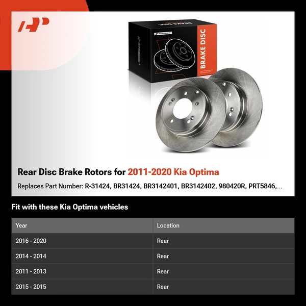 Rear Disc Brake Rotors for 2011-2020 Kia Optima