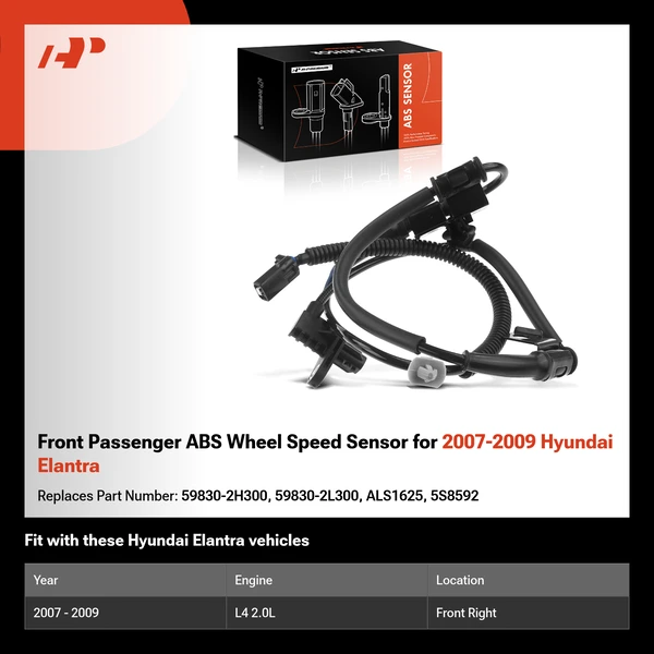 Front Passenger ABS Wheel Speed Sensor for 2007-2009 Hyundai Elantra