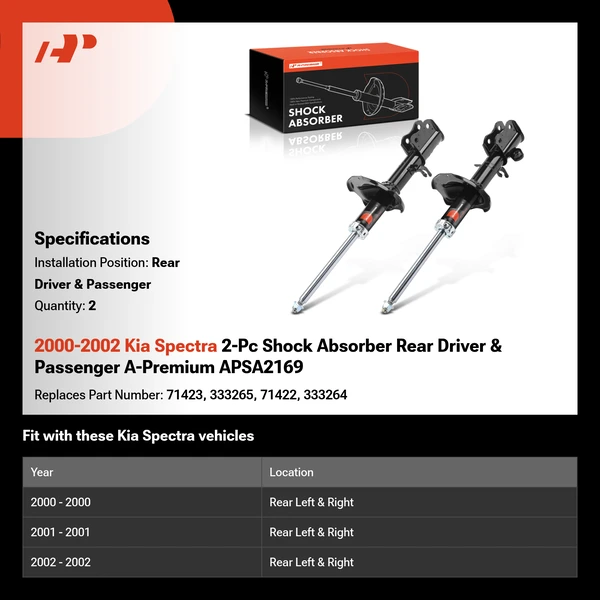 2000-2002 Kia Spectra 2-Pc Shock Absorber Rear Driver & Passenger A-Premium APSA2169