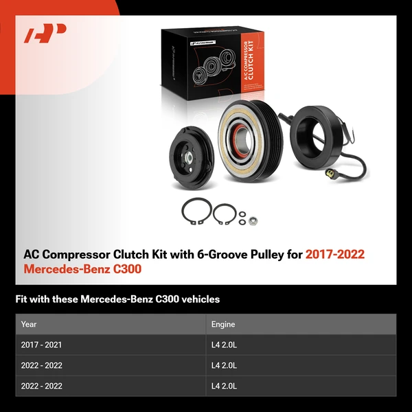 AC Compressor Clutch Kit with 6-Groove Pulley for 2017-2022 Mercedes-Benz C300