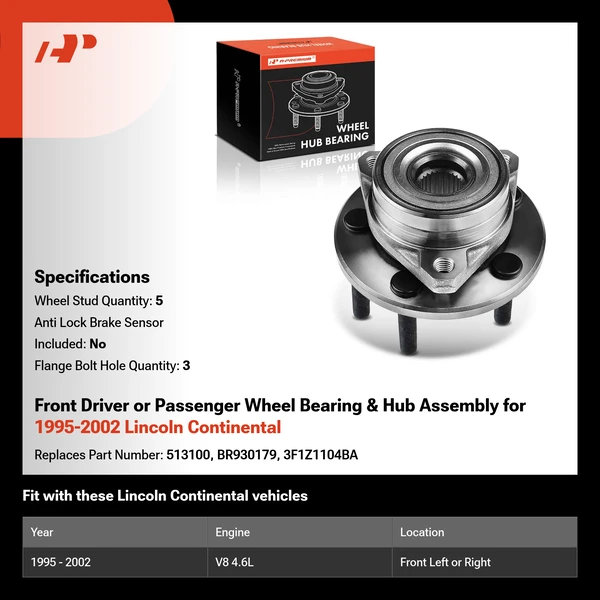 Front Driver or Passenger Wheel Bearing & Hub Assembly for 1995-2002 Lincoln Continental