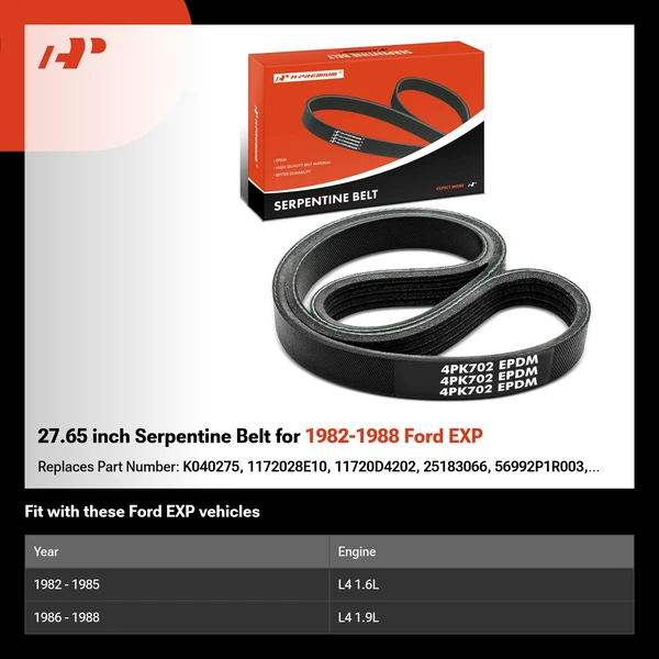 27.65 inch Serpentine Belt for 1982-1988 Ford EXP