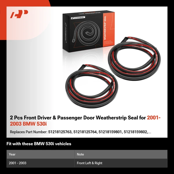 2 Pcs Front Driver & Passenger Door Weatherstrip Seal for 2001-2003 BMW 530i