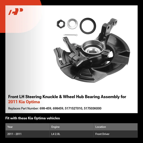 Front LH Steering Knuckle & Wheel Hub Bearing Assembly for 2011 Kia Optima
