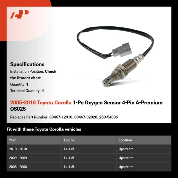 2005-2010 Toyota Corolla 1-Pc Oxygen Sensor 4-Pin A-Premium OS025