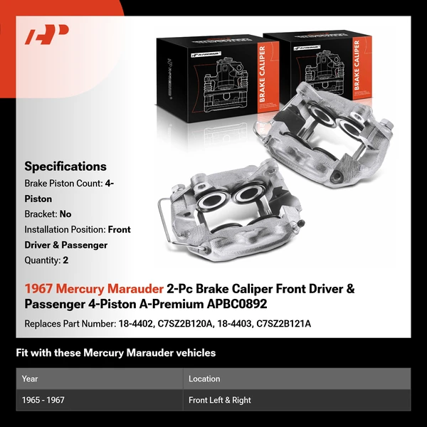 1967 Mercury Marauder 2-Pc Brake Caliper Front Driver & Passenger 4-Piston A-Premium APBC0892