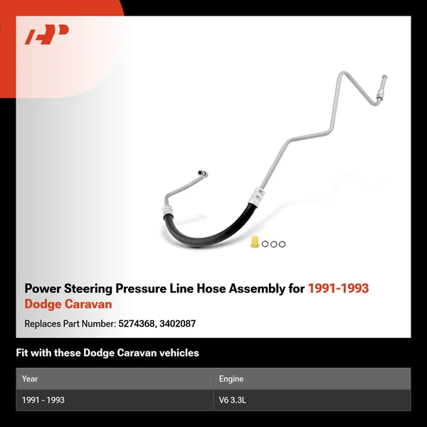 Power Steering Pressure Line Hose Assembly for 1991-1993 Dodge Caravan